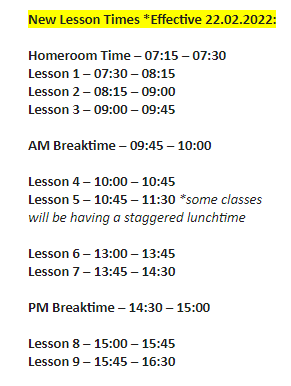 New schedule